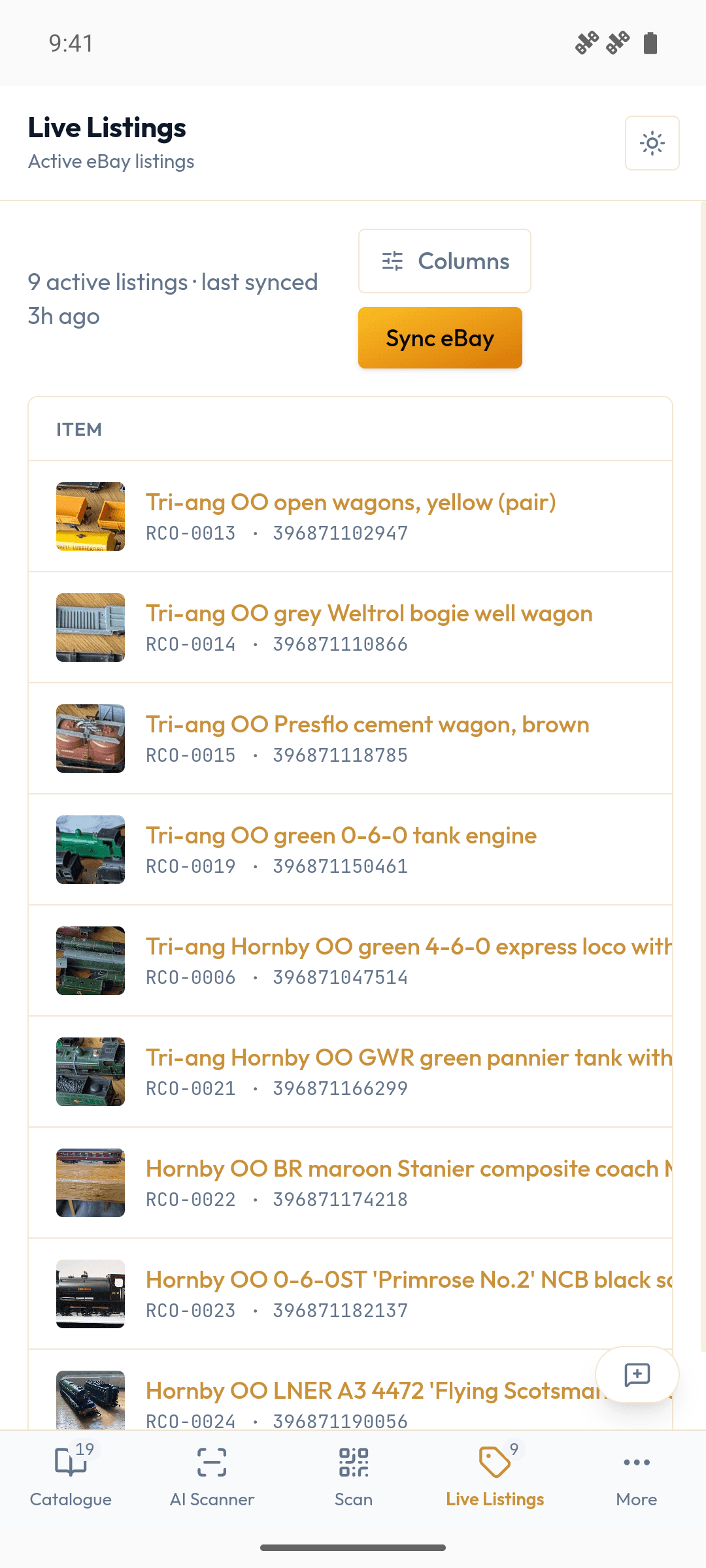 Live listings on an Android phone