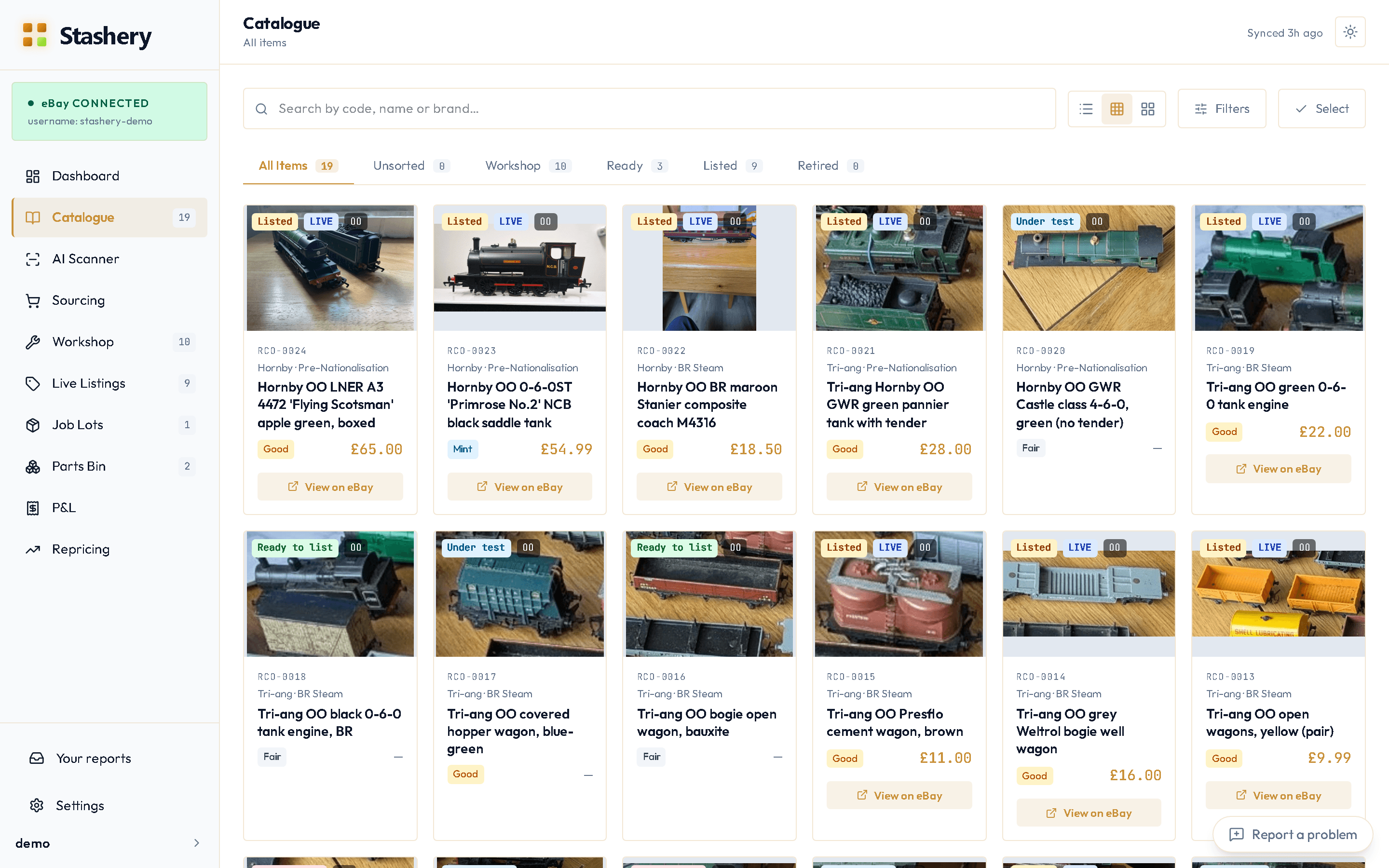 Stashery in a desktop browser